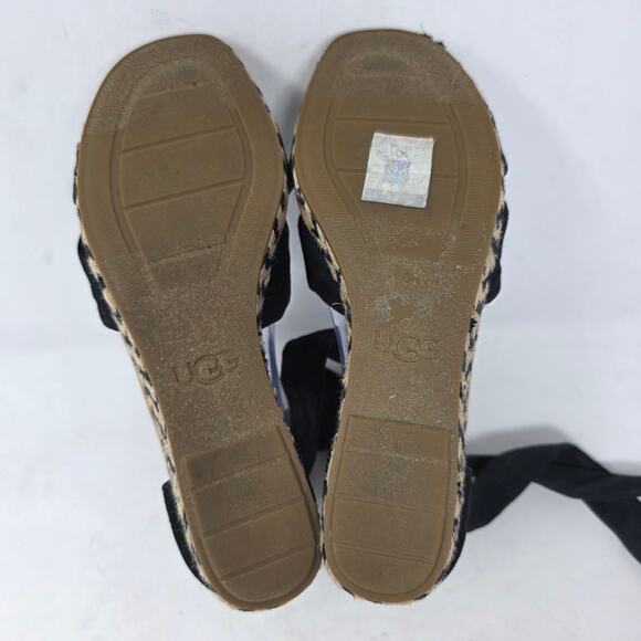 UGG Black Canvas Wedge Sandals Size 8 Womens Ankle Wrap Espadrilles - Picture 7 of 8